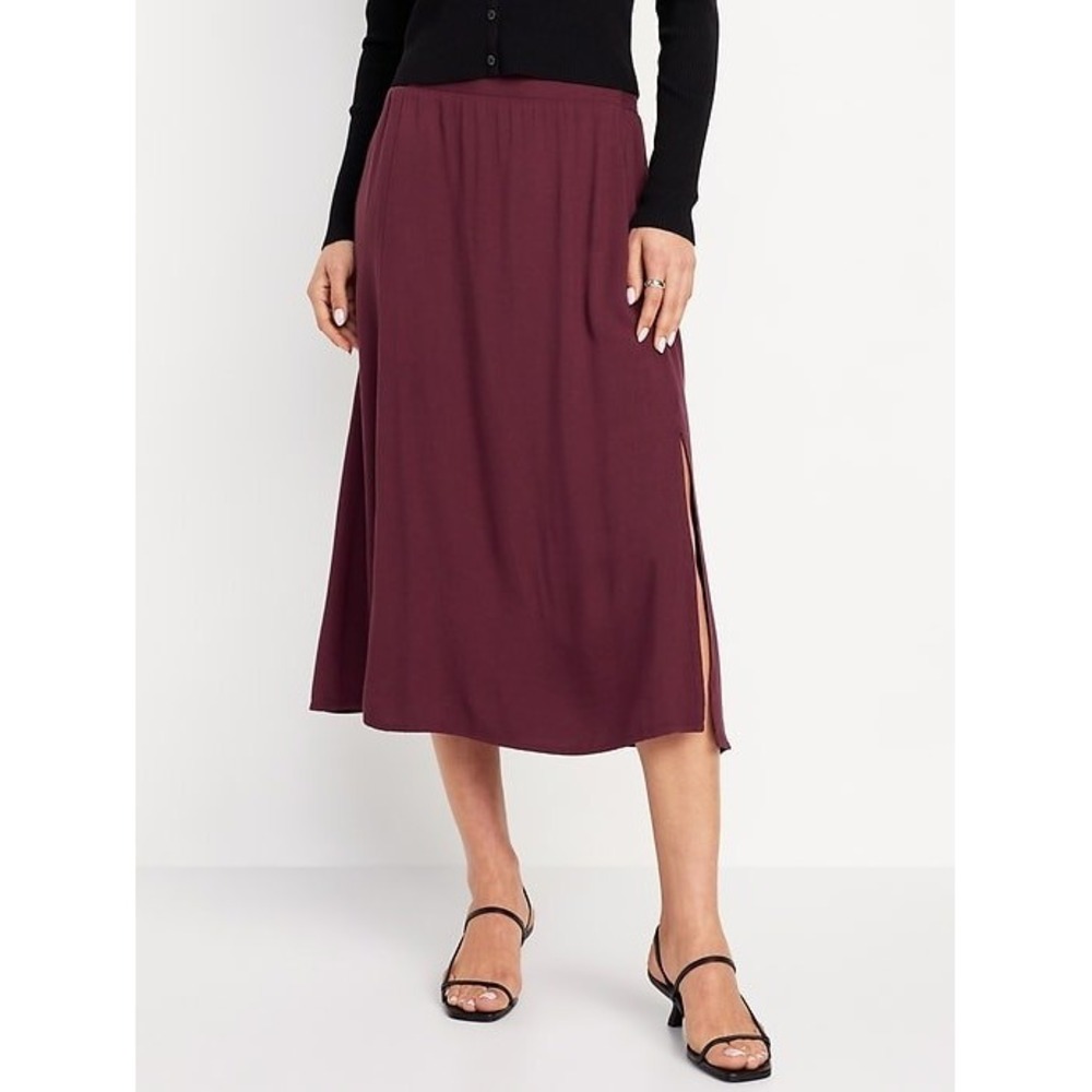 Old Navy Womens Preppy Dark Academia Old Money Midi Skirt XXL Burgundy Flowy NWT